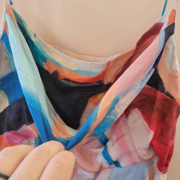 Anthropologie Square Cowl Neck Ruched Side Slit Slip Dress - Picture 8 of 9